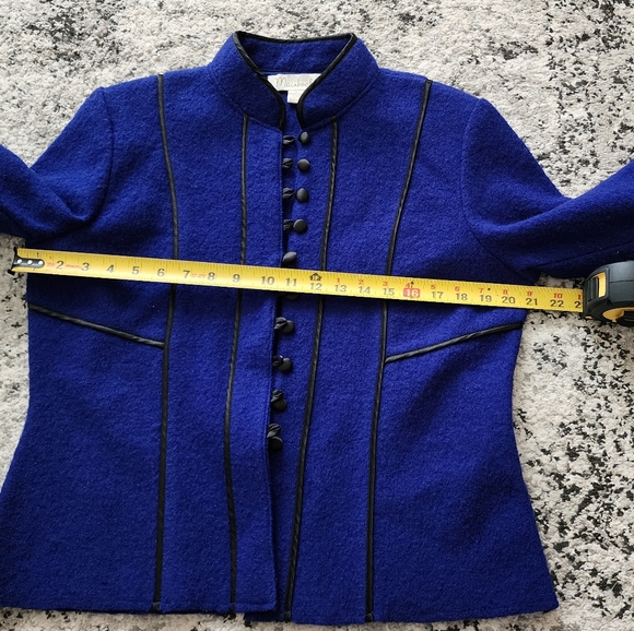Vintage Mainbocher 100% Wool Jacket Blue Black Womens L NWT Preppy Academia Goth - Picture 6 of 9